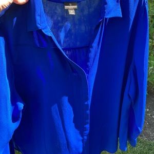 3X-Worthington long sleeve collared blue blouse